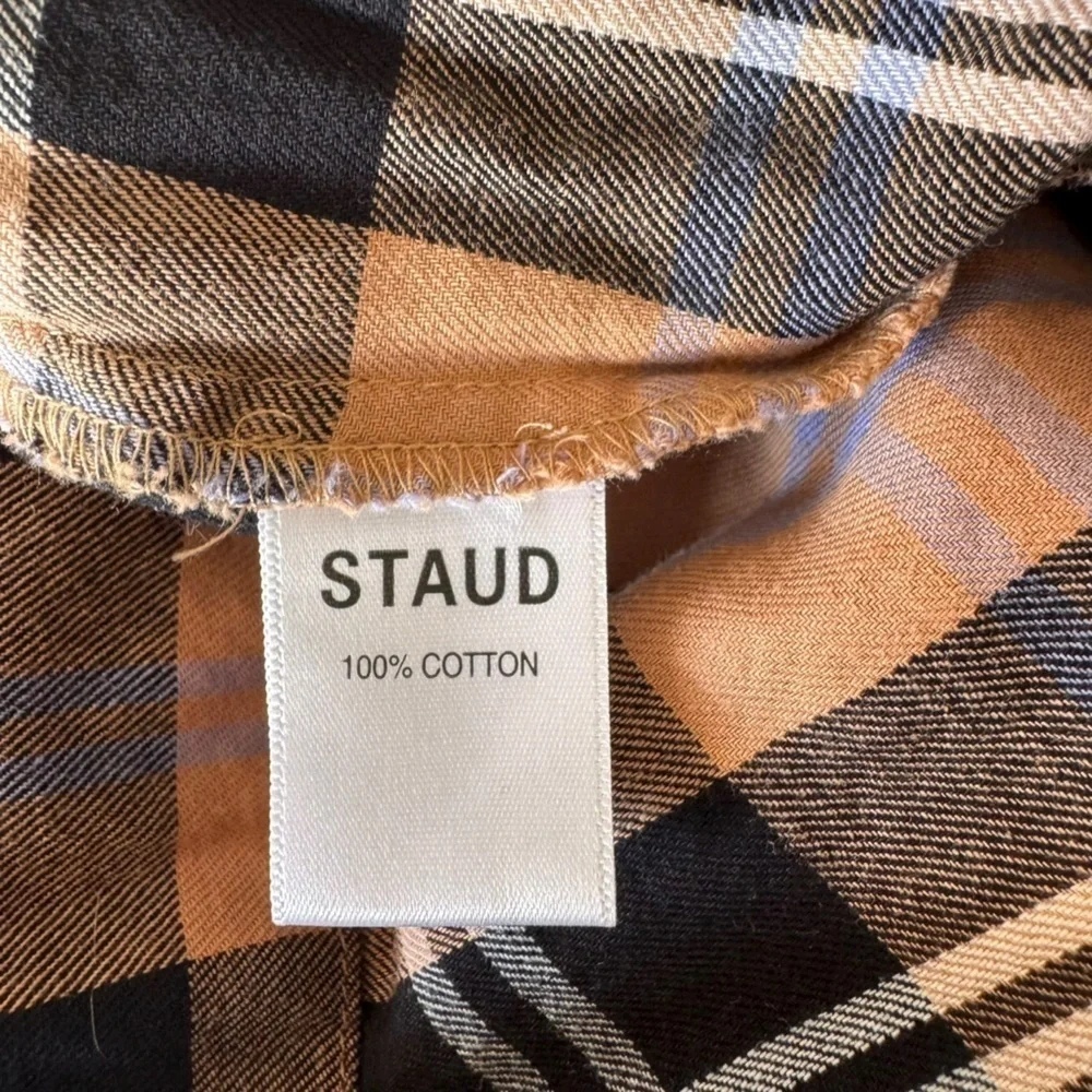 STAUD - Plaid Cotton Midi Dress Button Front Puff Sleeve Sz XS - Picture 8 of 9